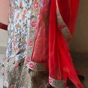 Grey Lehenga Choli With Pink & Golden Touch