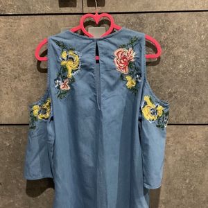 Zara Denim cotton Embroidered dress