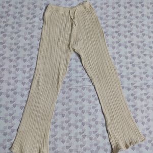 High Waisted Beige Bootcut Trousers