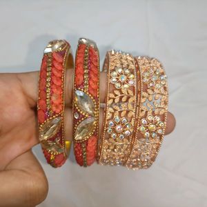 New Two Bangles Women Preach And Orange Colour