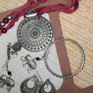 Old Oxidised Earrings And A Necklace