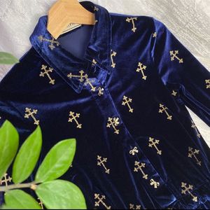 Stunning Blue Velvet Korean Dress