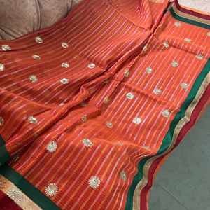 Kesariya Work Saree