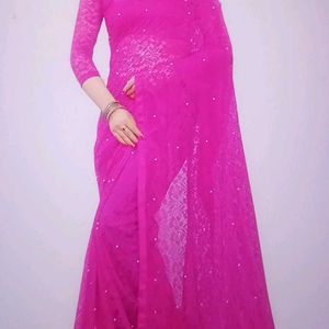 NEW Pink Net Saree