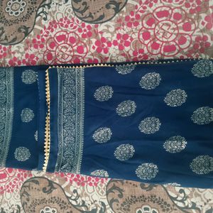 Blue Colour Rubber Print Saree