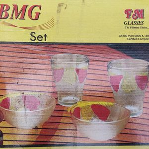 GLASS AND BOWLS SET Of 6 ( 4 Glasses 2 Bowl