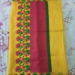 Yellow Red Saree With Flowers