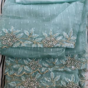 Stone Embellished Saree - Blue