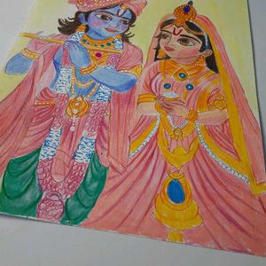 Radha Krishna Artwork With Color Pencils Handmade