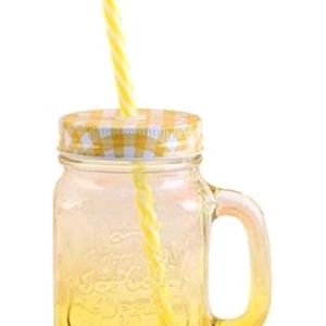 Set of 2 Mason Jar Glass Cups with Straws & Lids