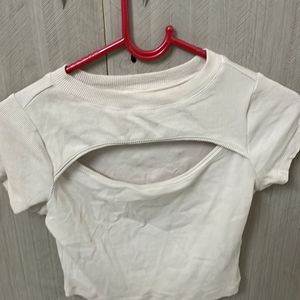 Cut-out Neck White Top