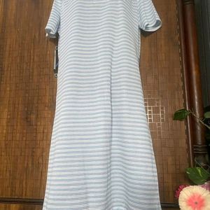 White Tunic Top With Blue Stripes