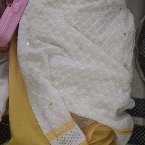 White And Yellow Suit Set With Dupatta