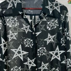 Casual Long Star Print Georgette Shirt