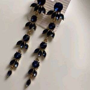 Beautiful Blue And Golden Party Wear Earrings.