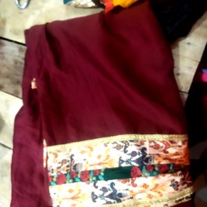 Maroon And Multi Colour Combined Unused Saree