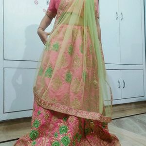 Pink Green Lehenga