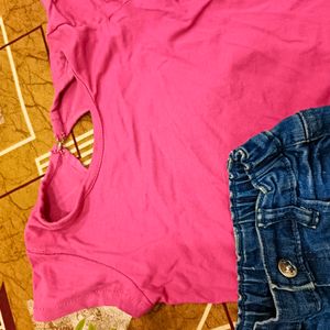 Jeans With Top For Babygirl Size 9-12