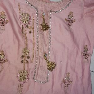 Party Wear Pink Kurti Set With Bottom