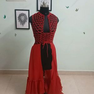 Unique Red Over Coat Gown