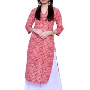 Red And White Cotton Kurta