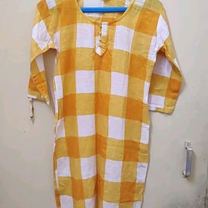 Mustard And White Checks Kurti