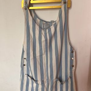 White And Blue Stripes Dungaree Dress