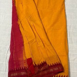 Temple Border Cotton Saree with Blouse