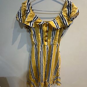 Yellow Stripe Dress With Belt