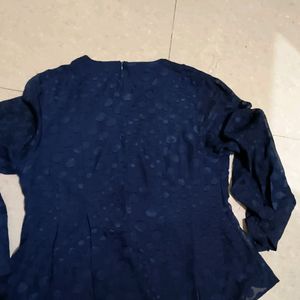 Madame Printed Blue Top With Round Neck