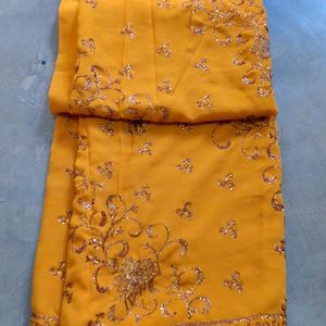 Orange Heavy Work Saree With Blouse