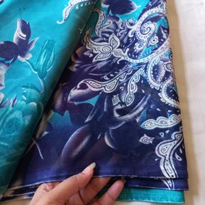 Blue Flower Print Saree