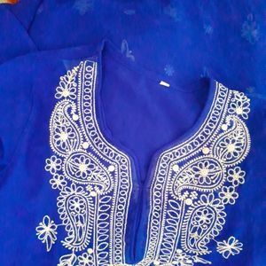 pure chiken ciffon long kurti with long inner new color royal blue