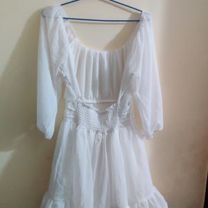 White Flared Mini Dress Size:L