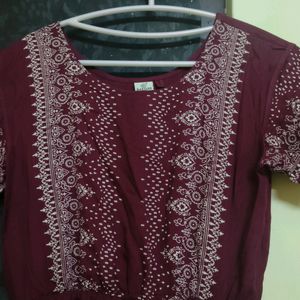 Maroon Printed Nyra Cut Kurti