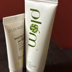 plum face wash and STUDIOWEST mini gel sunscreen