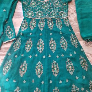 See Green Embroidery Work Suit With Dupatta & Pant