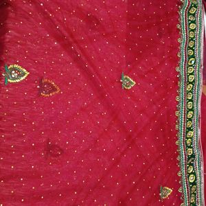 Embellished Border Party Wear Red Saree