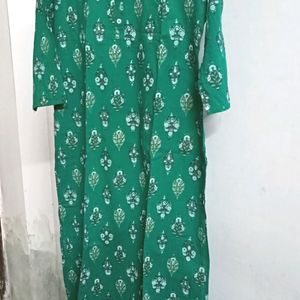 Anouk Dark Green Printed Cotton Kurta