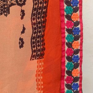 Abstract print Orange Saree