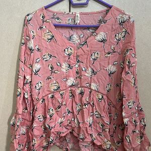 Cute Floral Peach Top With Bell Sleeves