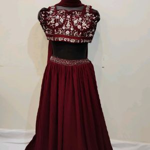 Burgundy Lehenga With Stitch Blouse And Dupatta