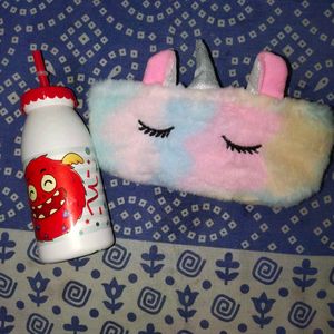 Combo Of Fur Unicorn Pouch And Sipper Imported