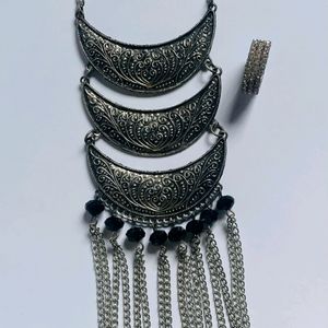 Combo Of Oxidized Necklace And Stone Ring