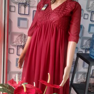 Red Alia Cut Kurti