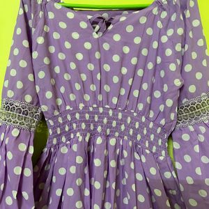 Lavender Polka Print Knee Length Dress