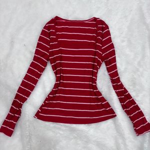 Striped Cute Square Neck Fitted Top