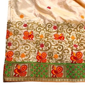 Orange and Beige Saree With Stiched Blouse