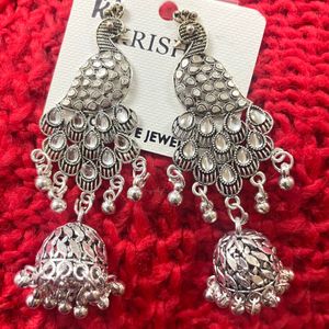 🚨Price Drop🚨Silver Peacock Jhumkas💥