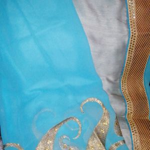 Slik saree ( Blue and light grey)